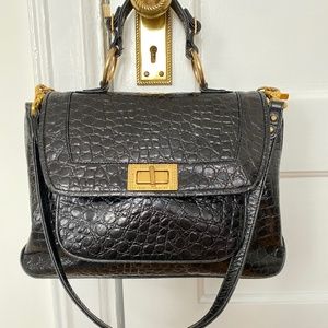 Rebecca Minkoff embossed croc leather satchel purse black
